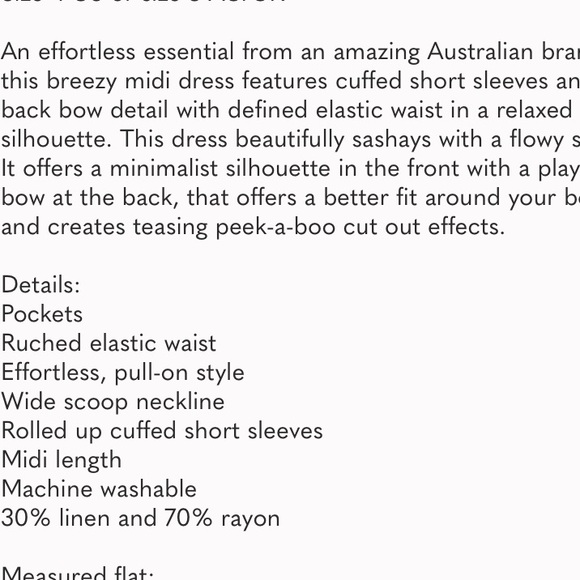 Petal and Pup Linen Blend Natural Beige Midi Tie Back Open Back Dress - Picture 9 of 9